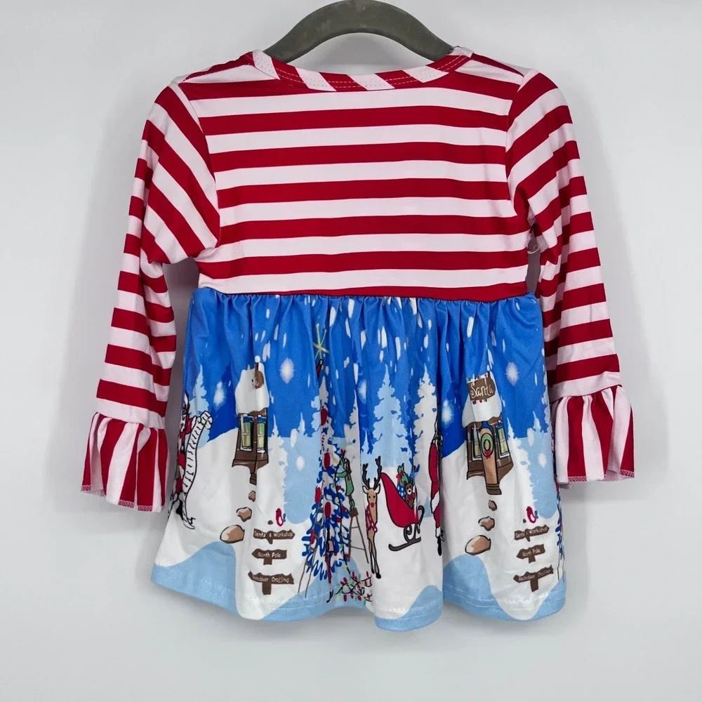 Christmas North Pole Tunic Leggings Set‎ Girls 3-6M Red White Santa Ruffle Trim